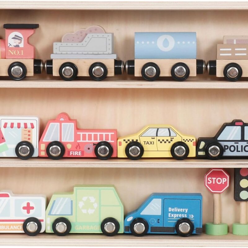 Wooden Car and Train Set with Playmat