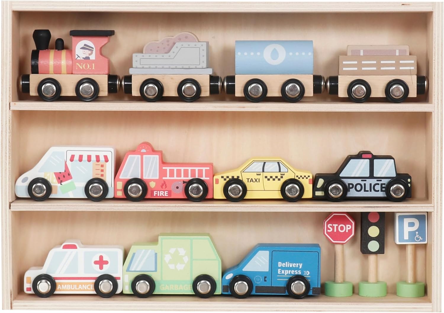 Wooden Car and Train Set with Playmat