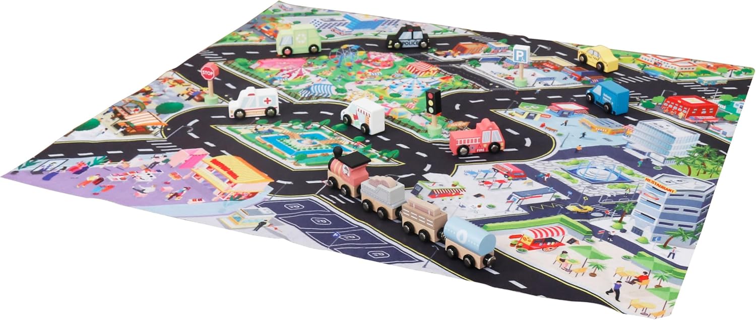 Wooden Car and Train Set with Playmat - Image 2