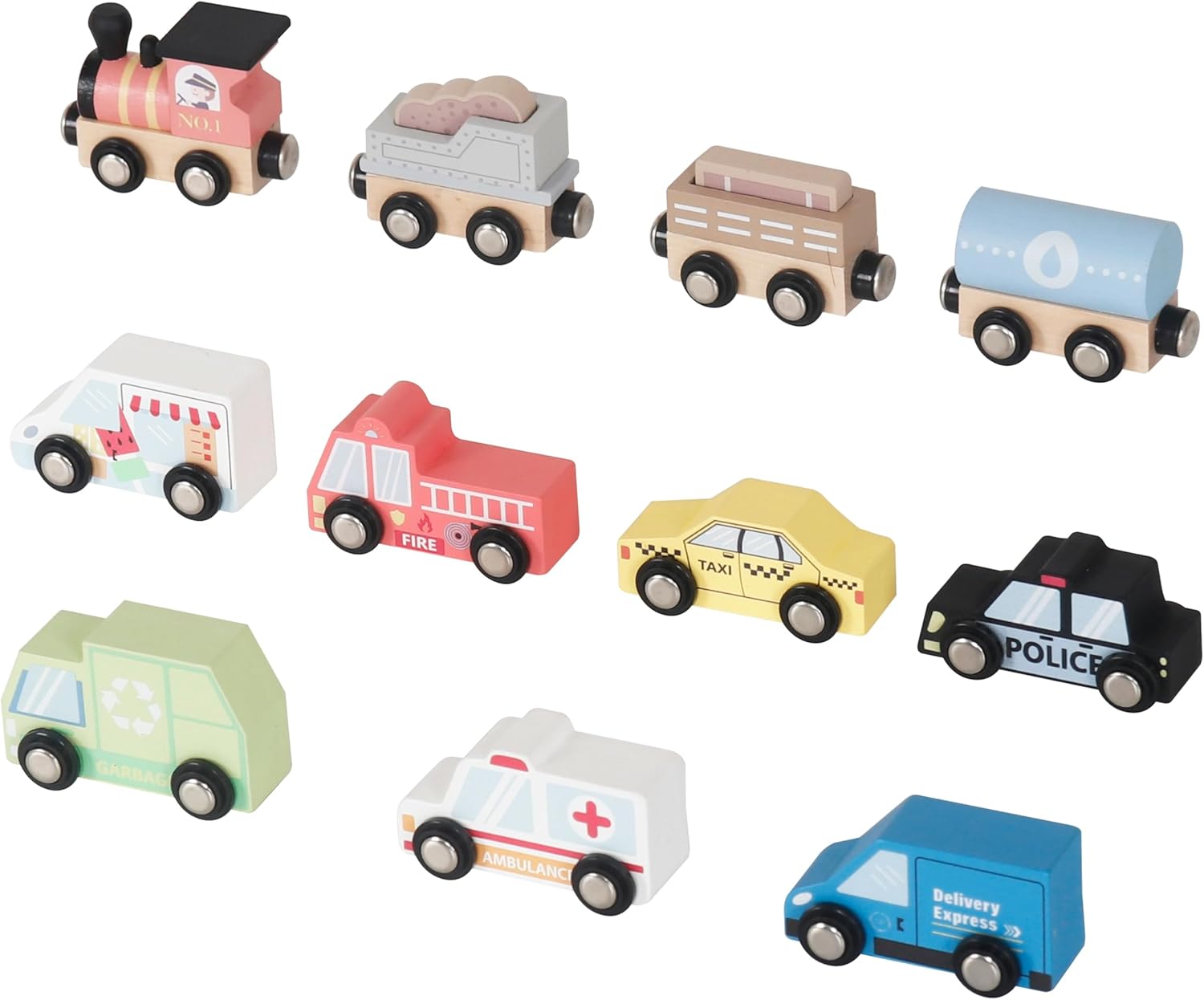 Wooden Car and Train Set with Playmat - Image 3