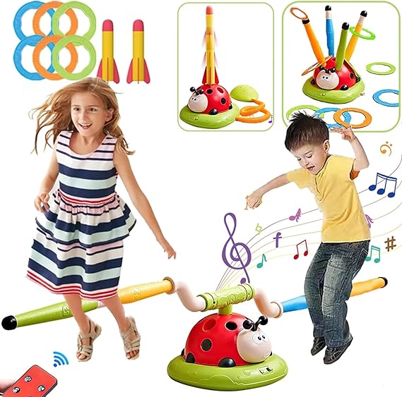 3 in 1 Musical Jump, Toss Ring Game Toys and Rocket Launcher