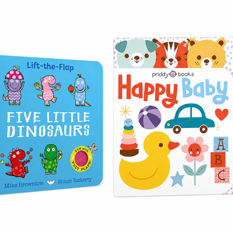 2 in 1 : Happy Baby - Priddy Books and Five Little Dinosaurs - Lift the Felt Flaps