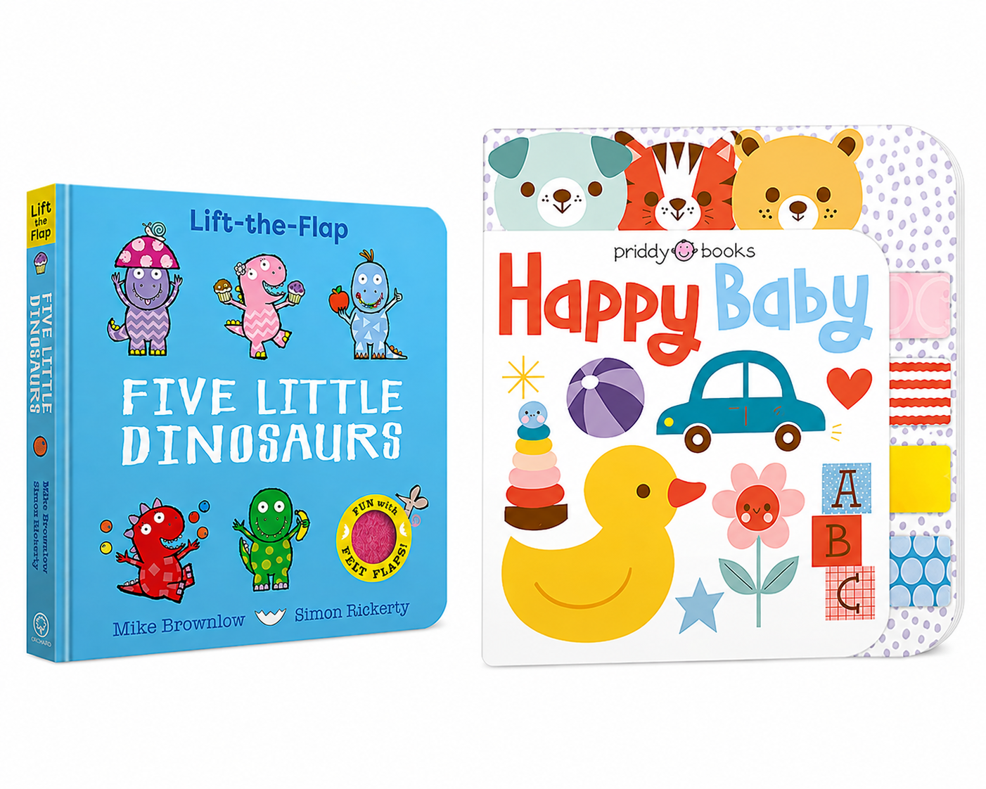 2 in 1 : Happy Baby - Priddy Books and Five Little Dinosaurs - Lift the Felt Flaps