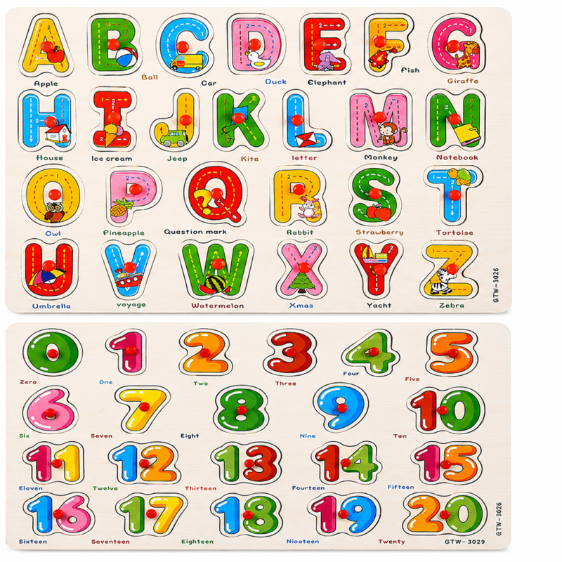 Alphabets and Numbers Wooden Peg Learning Puzzles