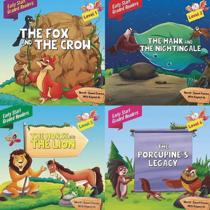 4 in 1 : Early Start Graded Readers Level 1 to 4 - The Fox and The Crow, The Hawk and The Nightingale, The Horse and The Lion, The Porcupine's Legacy