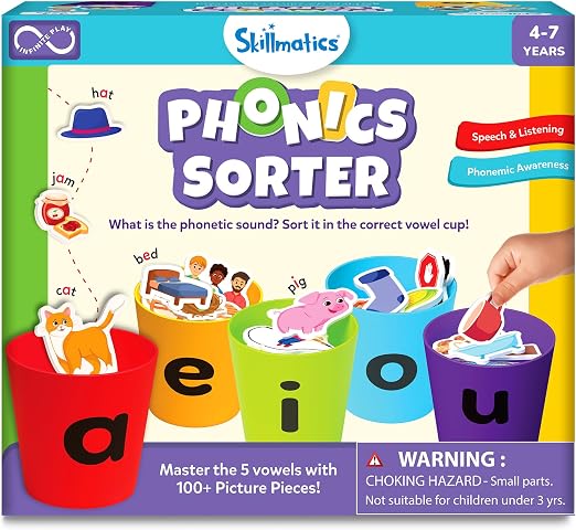 Skillmatics Phonics Sorter – Vowel Sorting & Early Reading, Montessori