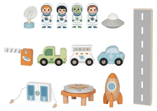 Tooky Toys Space Station Wooden Playset - Multicolor - 14 Pcs - Image 5